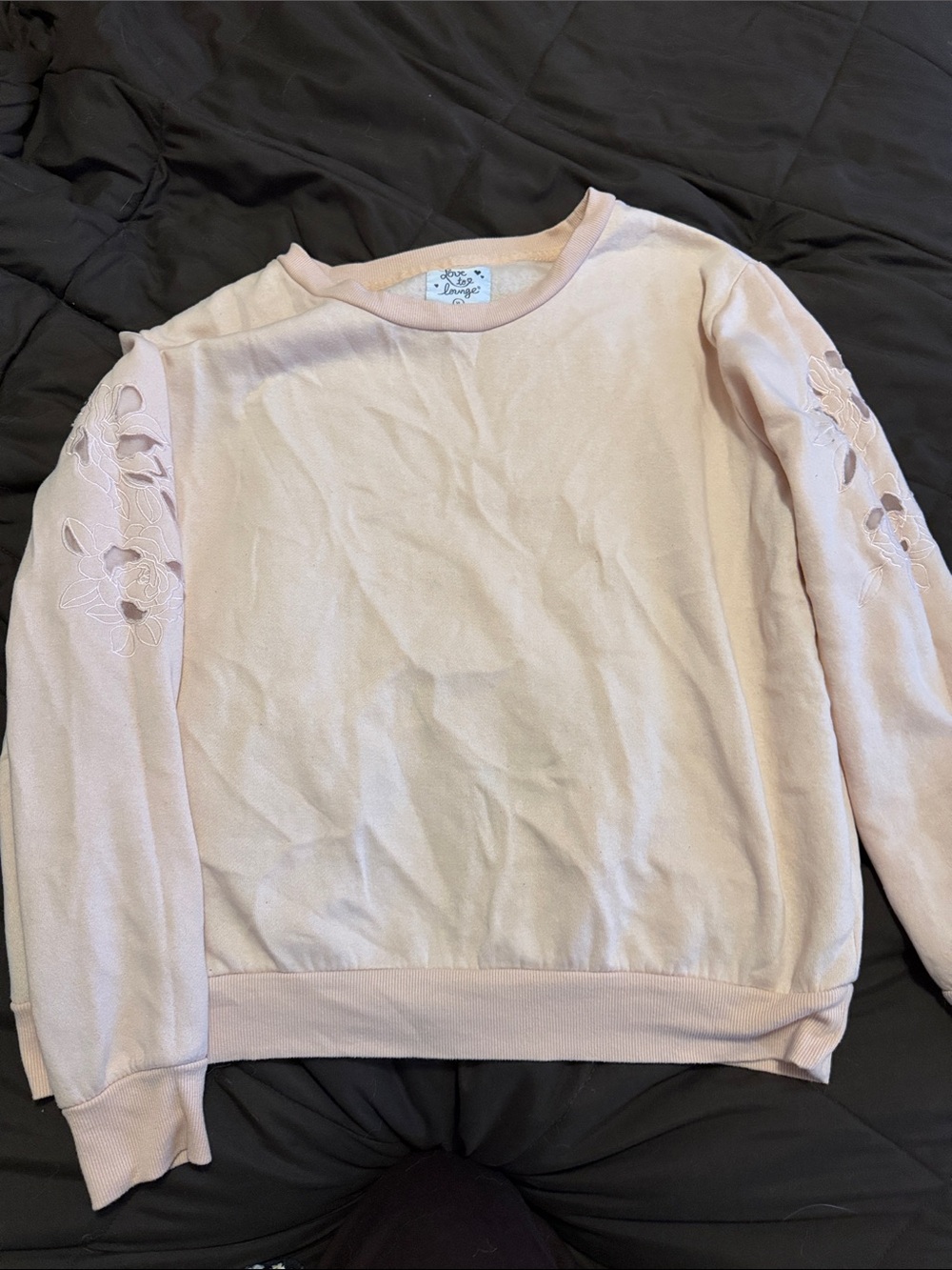 Chelsea & Violet Pink Crewneck Sweater with Lace-Detail Sleeves